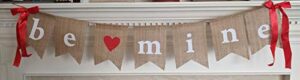 be mine valentines day banner – red ribbon heart mantle decor – valentine’s burlap garland home decoration – valentine engagement photo party props by jolly jon