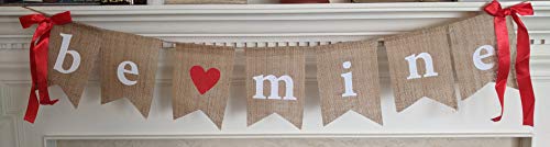 Be Mine Valentines Day Banner - Red Ribbon Heart Mantle Decor - Valentine's Burlap Garland Home Decoration - Valentine Engagement Photo Party Props by Jolly Jon