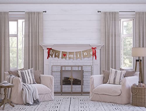 Be Mine Valentines Day Banner - Red Ribbon Heart Mantle Decor - Valentine's Burlap Garland Home Decoration - Valentine Engagement Photo Party Props by Jolly Jon