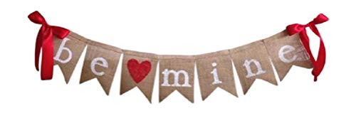 Be Mine Valentines Day Banner - Red Ribbon Heart Mantle Decor - Valentine's Burlap Garland Home Decoration - Valentine Engagement Photo Party Props by Jolly Jon