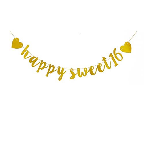 Happy Sweet 16 Gold Banner Sign for 16th Birthday Party Bunting, Sweet Sixteen Party Decorations