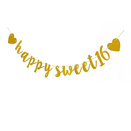 Happy Sweet 16 Gold Banner Sign for 16th Birthday Party Bunting, Sweet Sixteen Party Decorations