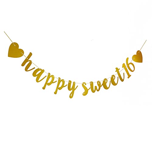Happy Sweet 16 Gold Banner Sign for 16th Birthday Party Bunting, Sweet Sixteen Party Decorations