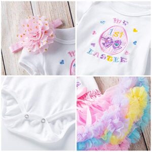 My 1st Easter Baby Romper Tutu Dress+Shiny Crown Headband Cake Smash Princess Pageant Dress Fancy Tulle Mesh Clothes 3PCS Skirt Set for Kids Newborn Infant Toddler Pink(3pcs) 3-6 Months