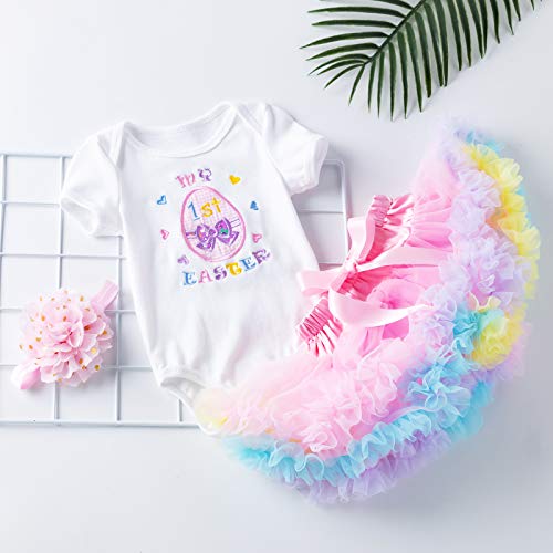 My 1st Easter Baby Romper Tutu Dress+Shiny Crown Headband Cake Smash Princess Pageant Dress Fancy Tulle Mesh Clothes 3PCS Skirt Set for Kids Newborn Infant Toddler Pink(3pcs) 3-6 Months