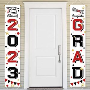 bunny chorus 2023 graduation party decorations, class of 2023 congrats grad banner, graduation porch sign with gold stars, red and black hanging banner photo props for home school graduation party