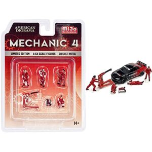 mechanic 4″ 6 piece diecast set (4 figurines and 2 accessories) for 1/64 scale models by american diorama 76487