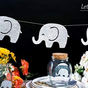 Elephant Garland Banner Glitter Silvery Baby Shower Decorations Christmas Supplies Baby Elephant Decorations Birthday Party Supplies Baby Nursery Decorations 10 Feet 17 Pcs