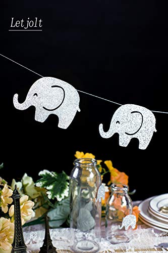 Elephant Garland Banner Glitter Silvery Baby Shower Decorations Christmas Supplies Baby Elephant Decorations Birthday Party Supplies Baby Nursery Decorations 10 Feet 17 Pcs