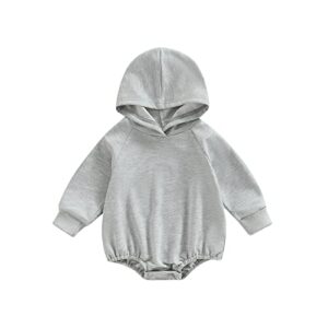 thorn tree newborn baby boy hooded sweatshirt long sleeve solid romper infant baby fall winter onesie outfits (gray,3-6 months)
