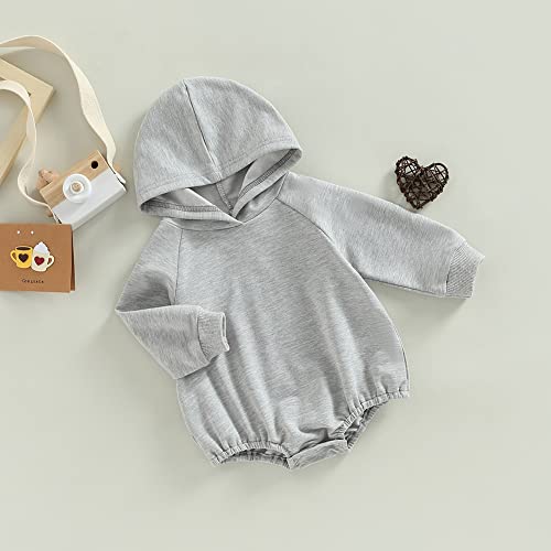 Thorn Tree Newborn Baby Boy Hooded Sweatshirt Long Sleeve Solid Romper Infant Baby Fall Winter Onesie Outfits (Gray,3-6 Months)