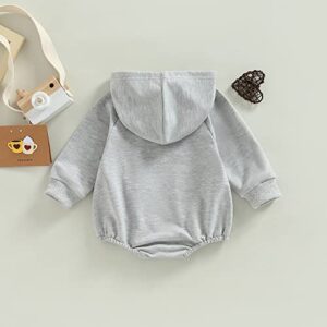 Thorn Tree Newborn Baby Boy Hooded Sweatshirt Long Sleeve Solid Romper Infant Baby Fall Winter Onesie Outfits (Gray,3-6 Months)