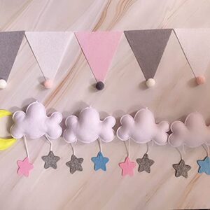 Bemeet, 5ft Felt Cloud Star Wall Hanging Decoration (Set of 1) Clouds Stars Moon Wall Hanging Garland, Baby Shower Party Supplies, Sky Theme String Garlands for Nursery Decor