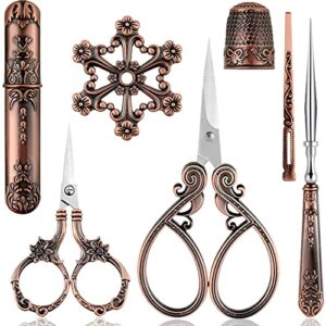 7 pieces embroidery scissor kit vintage scissors for european style stainless steel sewing tool set antique sewing scissor for crafting embroidery sewing needlework (red copper)