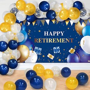 81 pieces navy blue and gold retirement party supplies decorations included 80 pieces 12” balloons with 1 large happy retirement backdrop banner set retirement party supplies for women and men
