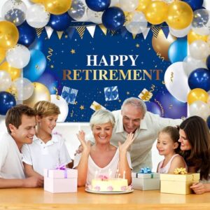 81 Pieces Navy Blue and Gold Retirement Party Supplies Decorations included 80 Pieces 12'' Balloons with 1 Large Happy Retirement Backdrop Banner Set Retirement Party Supplies for Women and Men