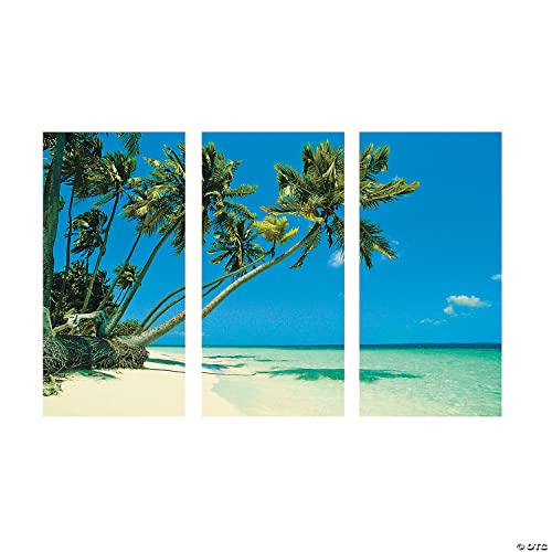 Fun Express - Tropical Beach Backdrop Banner (3 Pieces Assemble to Make 1 Backdrop) for Party - Party Decor - Wall Decor - Preprinted Backdrops