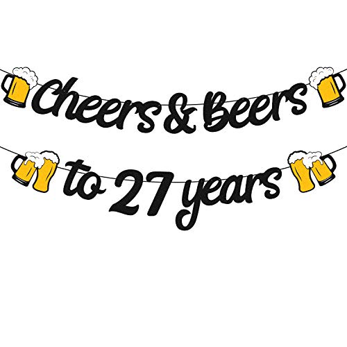 27th Birthday Decorations Cheers to 27 Years Banner for Men Women 27s Birthday Backdrop Wedding Anniversary Party Supplies Gold Glitter Decorations PRE Strung