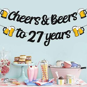 27th Birthday Decorations Cheers to 27 Years Banner for Men Women 27s Birthday Backdrop Wedding Anniversary Party Supplies Gold Glitter Decorations PRE Strung