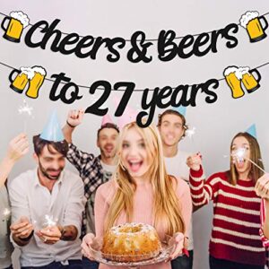 27th Birthday Decorations Cheers to 27 Years Banner for Men Women 27s Birthday Backdrop Wedding Anniversary Party Supplies Gold Glitter Decorations PRE Strung