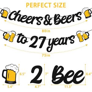 27th Birthday Decorations Cheers to 27 Years Banner for Men Women 27s Birthday Backdrop Wedding Anniversary Party Supplies Gold Glitter Decorations PRE Strung