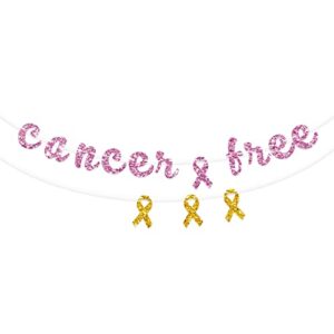 cancer free banner, breast cancer awareness party decoration, cancer surviving party garland, breast cancer pink ribbon sign survivor party decoration supplies – pink glitter