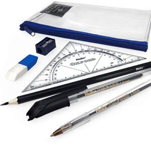 helix oxford exam set of 7 – pens, pencil, eraser, sharpener, multi instrument, pencil case