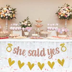 She Said Yes Banner - Just Engaged Decorations, Wedding, Engagement, Bridal Shower Party Decorations ( Rose Gold）