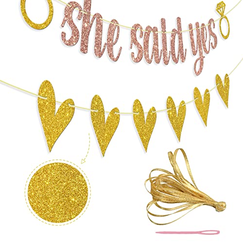 She Said Yes Banner - Just Engaged Decorations, Wedding, Engagement, Bridal Shower Party Decorations ( Rose Gold）