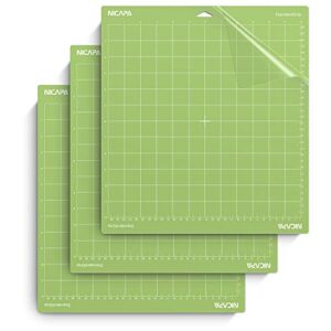 nicapa 12×12 inch standard grip cutting mat for cricut maker 3/maker/explore 3/air 2/air/one (3 pack) standard adhesive sticky green quilting replacement cut mats