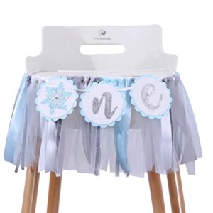 Winter Onederland High Chair Banner for 1st Birthday - Blue Frozen 1st Brithday Banner, Winter Wonederland Decorations Girl, Snow Flake High Chair Tutu, Winter First Birthday Decorations