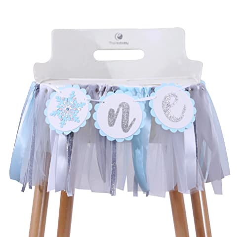 Winter Onederland High Chair Banner for 1st Birthday - Blue Frozen 1st Brithday Banner, Winter Wonederland Decorations Girl, Snow Flake High Chair Tutu, Winter First Birthday Decorations