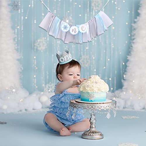 Winter Onederland High Chair Banner for 1st Birthday - Blue Frozen 1st Brithday Banner, Winter Wonederland Decorations Girl, Snow Flake High Chair Tutu, Winter First Birthday Decorations