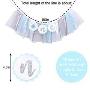 Winter Onederland High Chair Banner for 1st Birthday - Blue Frozen 1st Brithday Banner, Winter Wonederland Decorations Girl, Snow Flake High Chair Tutu, Winter First Birthday Decorations