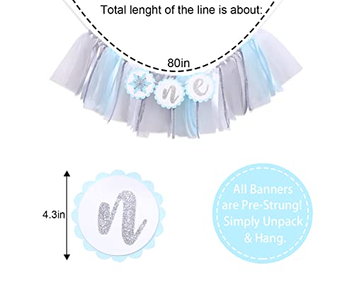 Winter Onederland High Chair Banner for 1st Birthday - Blue Frozen 1st Brithday Banner, Winter Wonederland Decorations Girl, Snow Flake High Chair Tutu, Winter First Birthday Decorations