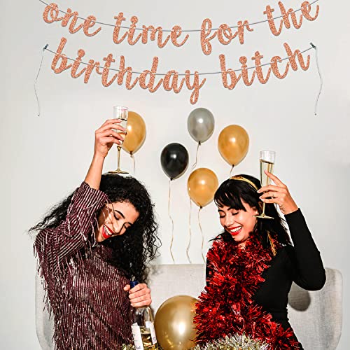 Rose Gold Glitter One Time for The Birthday Bitch Banner, Death to My Youth/Cheers to 20/21/30/31/40 Years Party Sign, Funny 30th/40th Birthday Party Decorations for Girls/Women