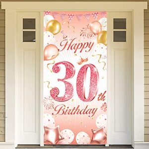 dpkow rose gold 30th birthday party decoration for woman, rose gold 30th birthday banner for backdrop door decoration,30th birthday background banner for garden wall decoration, 185 x 90cm fabric