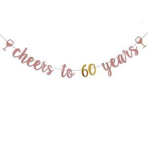 weiandbo cheers to 60 years rose gold glitter banner,pre-strung,60th birthday/wedding anniversary party decorations bunting sign backdrops,cheers to 60 years