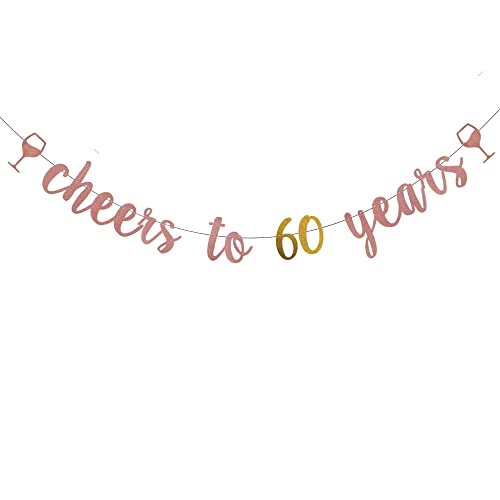 WEIANDBO Cheers to 60 Years Rose Gold Glitter Banner,Pre-Strung,60th Birthday/Wedding Anniversary Party Decorations Bunting Sign Backdrops,cheers to 60 years