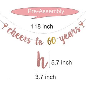 WEIANDBO Cheers to 60 Years Rose Gold Glitter Banner,Pre-Strung,60th Birthday/Wedding Anniversary Party Decorations Bunting Sign Backdrops,cheers to 60 years