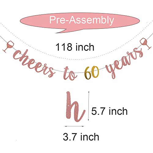 WEIANDBO Cheers to 60 Years Rose Gold Glitter Banner,Pre-Strung,60th Birthday/Wedding Anniversary Party Decorations Bunting Sign Backdrops,cheers to 60 years