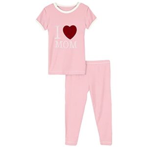 kickee pants two-piece applique pajama set with short sleeves, i love mom toddler pajamas (lotus i love mom – 4t)