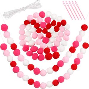 60 pieces felt ball garland felt pom poms handmade felt ball garland colorful decorative felt balls for st. patrick’s day easter wall decoration (red, pink, rose red, white)