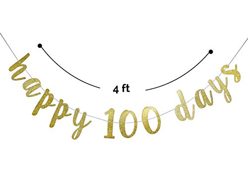 Firefairy Happy 100 Days Gold Glitter Banner Bunting-Baby Shower Party Decorations