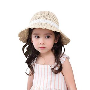 Baby Toddler Kids Girls Straw Sun Hat with Bow Floppy Wide Brim Beach Summer Protection Hats