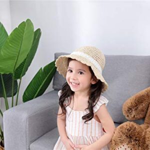 Baby Toddler Kids Girls Straw Sun Hat with Bow Floppy Wide Brim Beach Summer Protection Hats