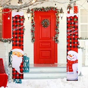 merry christmas banner christmas door decorations clearance,christmas front porch banners decor for outsides buffalo plaid sign santa snowman hanging banners for indoor outdoor wall yard xmas decoration