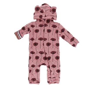 kickee pants print quilted hoodie coverall with sherpa-lined hood (6-12 months, strawberry poppies/botany red ginger stripe)