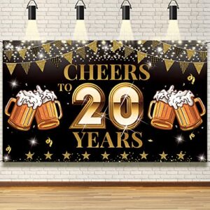 cheers to 20 years backdrop banner for 20 year class reunion decorations, 20th anniversary for wedding anniversary, 20th work anniversary, 20th birthday yard sign photo booth decor, reusable, vicycaty