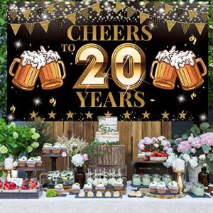 Cheers to 20 Years Backdrop Banner for 20 Year Class Reunion Decorations, 20th Anniversary for Wedding Anniversary, 20th Work Anniversary, 20th Birthday Yard Sign Photo Booth Decor, Reusable, Vicycaty